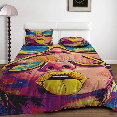 Hip Hop Girl Duvet Cover Set Twin XL with Zipper Closure