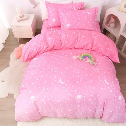 JSD Pink Stars Kids Duvet Cover Set Twin Size 2 Piece