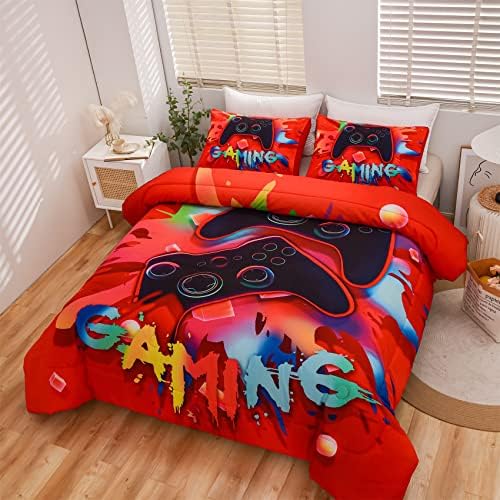 Aimuan Gaming Comforter Set for Boys - Twin Red