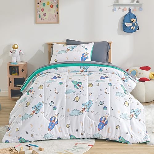 SLEEP ZONE Kids Comforter Set with Rocket Design