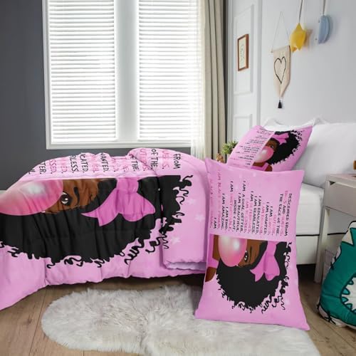 Black Girl Bubble Gum Comforter Set Twin Size