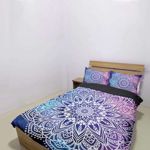 3Pcs Mandala Floral Bohemian Duvet Cover Set Twin Mandala Purple