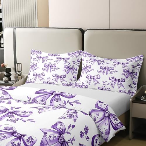 Erosebridal Purple Bow Duvet Cover Set Queen Size 1