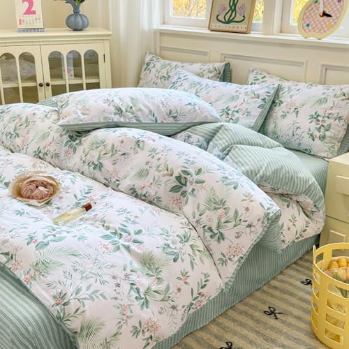 Jolusere Green Floral Queen Duvet Cover Set