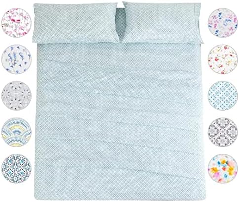KACEMOO Twin Bed Sheet Set Cooling Blue Floral Pattern