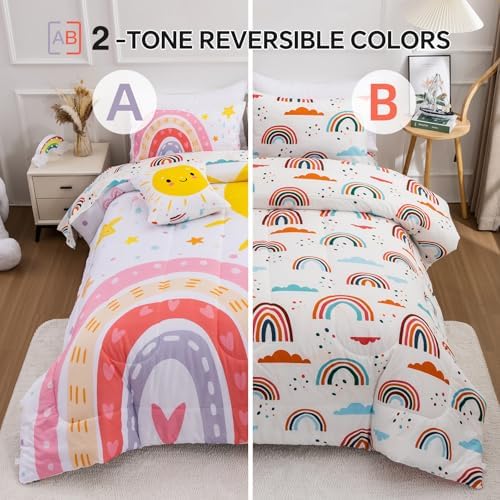 Btargot 5 Piece Pink Rainbow Comforter Set for Kids 1