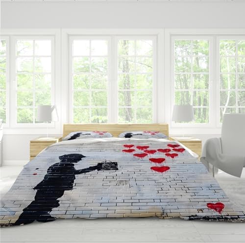 Graffiti Wall Kids Duvet Cover Set Red Love Pattern 3 Piece