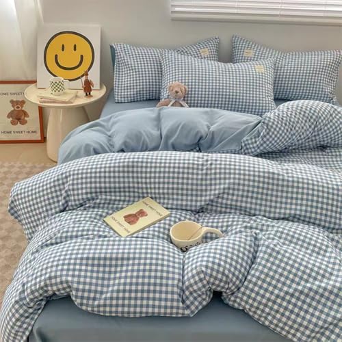 Sedefen Gingham Duvet Cover Set Queen Size with Zip Ties