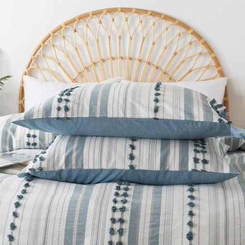 La Sheer Washed Cotton Duvet Cover Set - Twin Size Blue 66x90