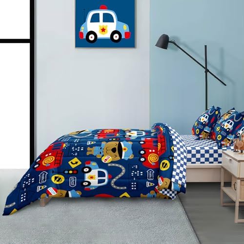 SIRDO Kids Cop Car Comforter Set for Little Boys