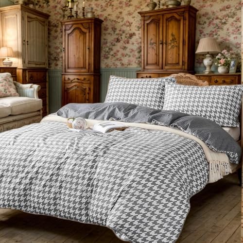 FADFAY Grey Grid Duvet Cover Set Twin XL 3Pcs