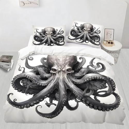 STRELEC Octopus Duvet Cover Set Gray White
