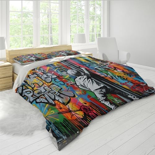 HOBBOY Hip Hop Graffiti Duvet Cover Set 3 Pieces