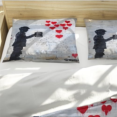 Graffiti Wall Kids Duvet Cover Set Red Love Pattern 3 Piece