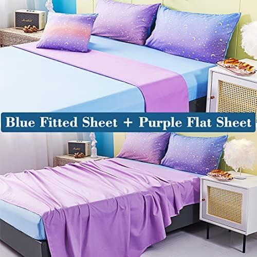 URBONUR Girls Comforter Set Gradient Purple Orange Moon Star Print