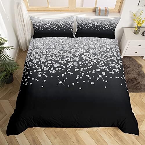 Feelyou No Glitter Duvet Cover Set with Silver Glitter Print