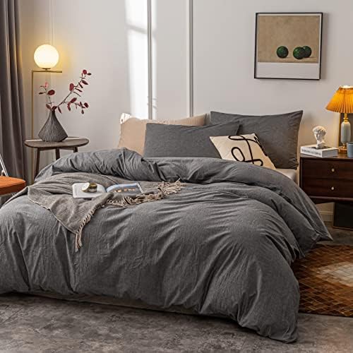 Janlive 100 Cotton Duvet Cover Set - 3 Pieces Grey Full