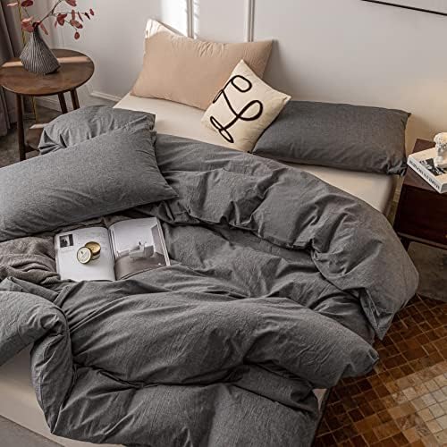 Janlive 100 Cotton Duvet Cover Set - 3 Pieces Grey Full