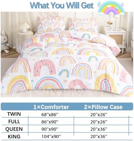 BEDMUST Kids Rainbow Comforter Set - 3PCS Twin Size