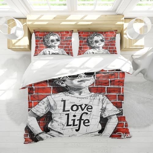 HOBBOY Kids Duvet Cover Set Street Graffiti 3pc Twin XL