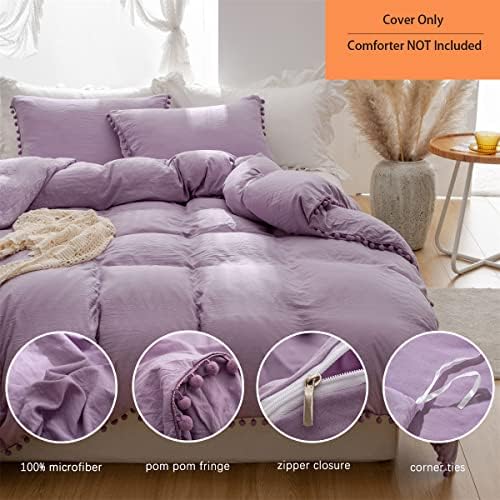 IHOUSTRIY Twin Duvet Cover Set with Pom Poms and Zipper Closure