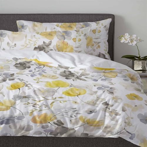 Boanket 3-Piece Twin Bedding Set Yellow Grey Botanical