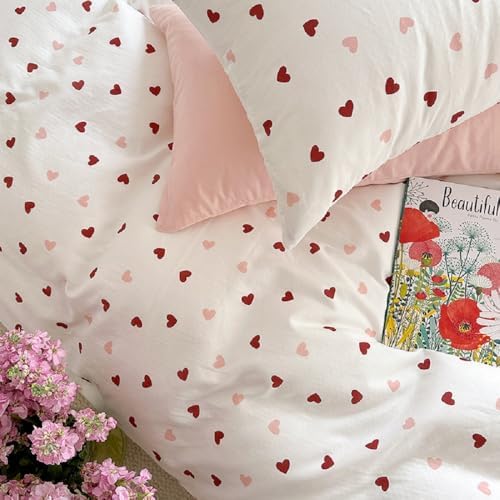Erwinmu Girls King Comforter Set - 3 Piece Heart Print Bedding