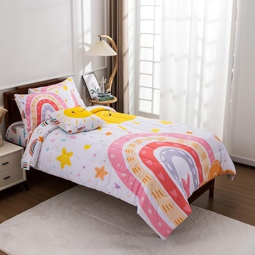 Btargot 5 Piece Pink Rainbow Comforter Set for Kids 1