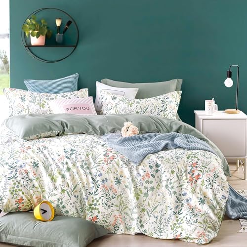 LEMIROE 100 Cotton Floral Duvet Cover Set Queen 3PC
