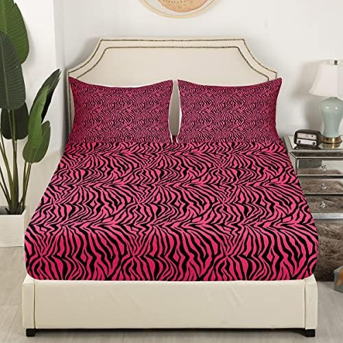 Feelyou Twin Size Girls Pink Black Zebra Stripes Sheet Set