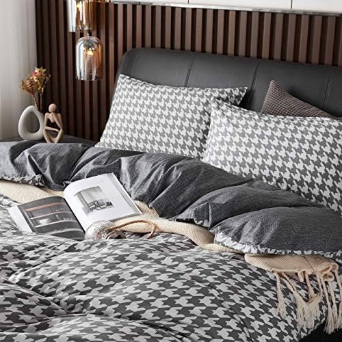 FADFAY Grey Grid Duvet Cover Set Twin XL 3Pcs