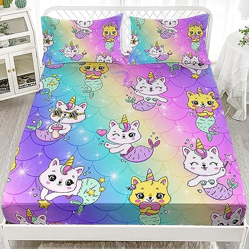 Axolotl Kawaii Unicorn Cat Sheet Set Twin