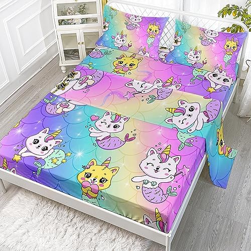 Axolotl Kawaii Unicorn Cat Sheet Set Twin