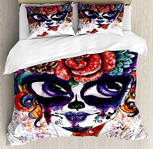 Ambesonne Sugar Skull Duvet Cover Set Multicolor