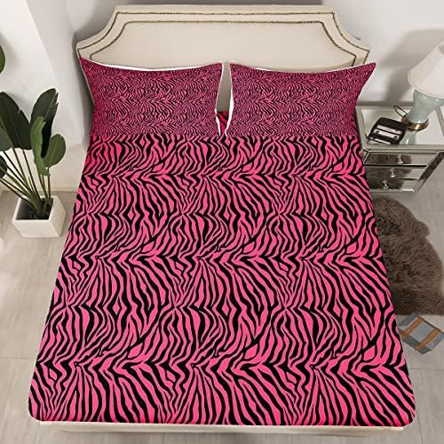 Feelyou Twin Size Girls Pink Black Zebra Stripes Sheet Set