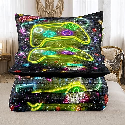 NINENINE Gaming Comforter Set Twin Kids Bedding 5PCS