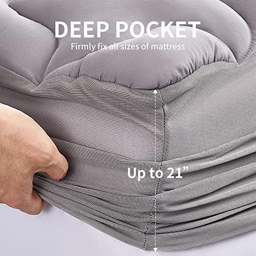 SLEEP ZONE Cooling Mattress Pad Deep Pocket Grey Full Size 1