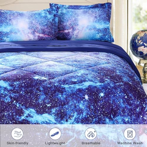 Wowelife Galaxy Bedding Twin Set 5 Pieces Blue Cosmic