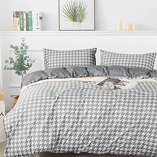 FADFAY Grey Grid Duvet Cover Set Twin XL 3Pcs
