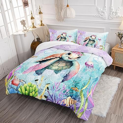 Kids Comforter Set Mermaid Scale Turtle Print Twin